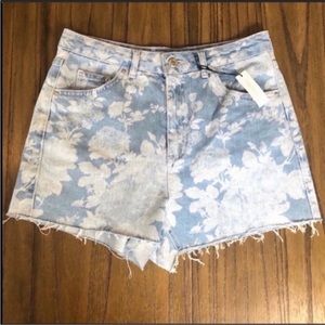 Topshop moto high rise denim floral mom shorts